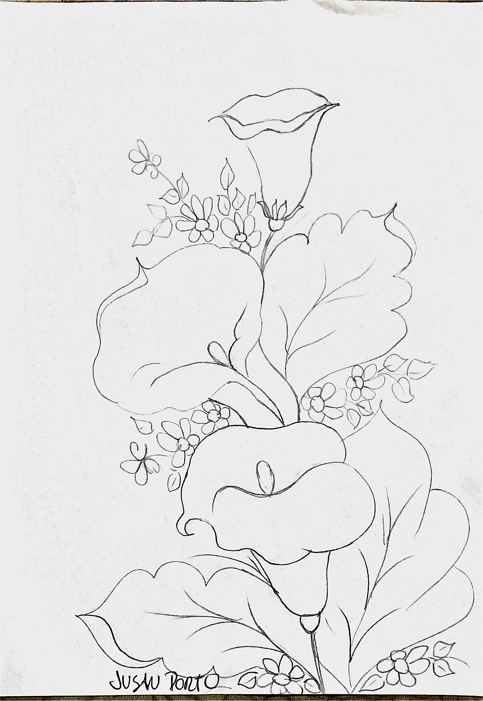 Risco de ramo floral para pintura em tecido