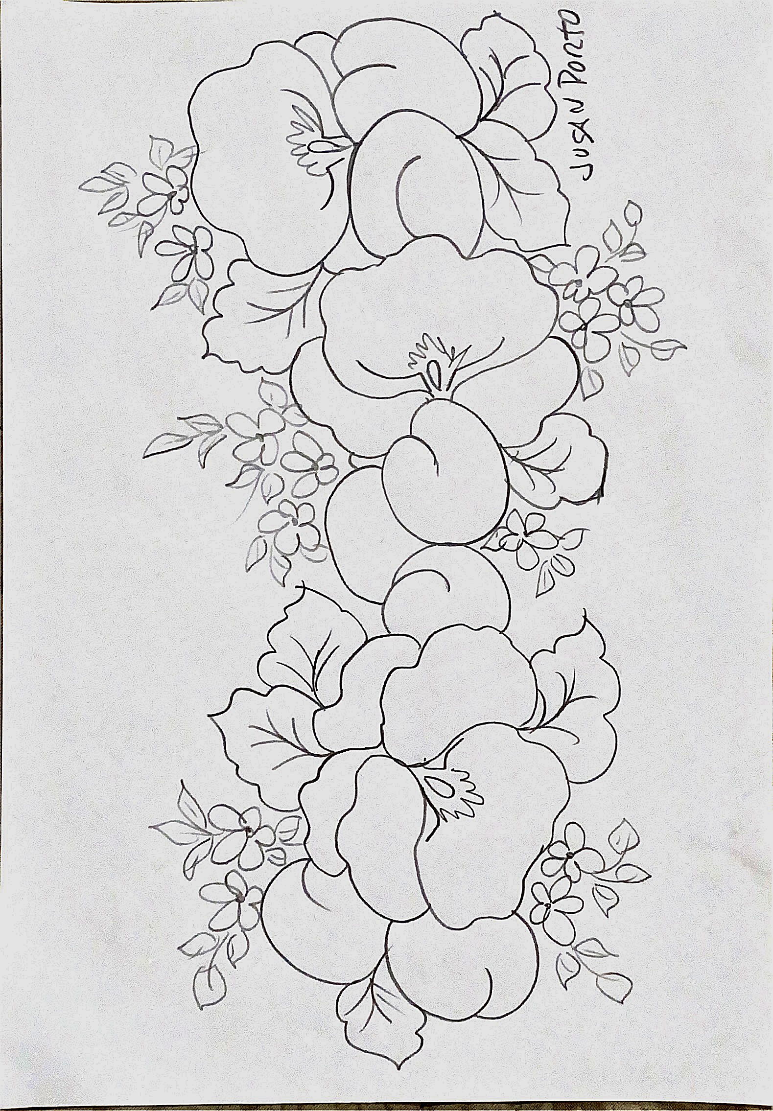 Risco floral horizontal para pintura in tecido